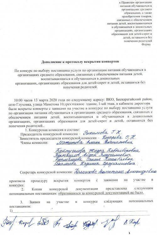 Протокол вскрытия конвертов
